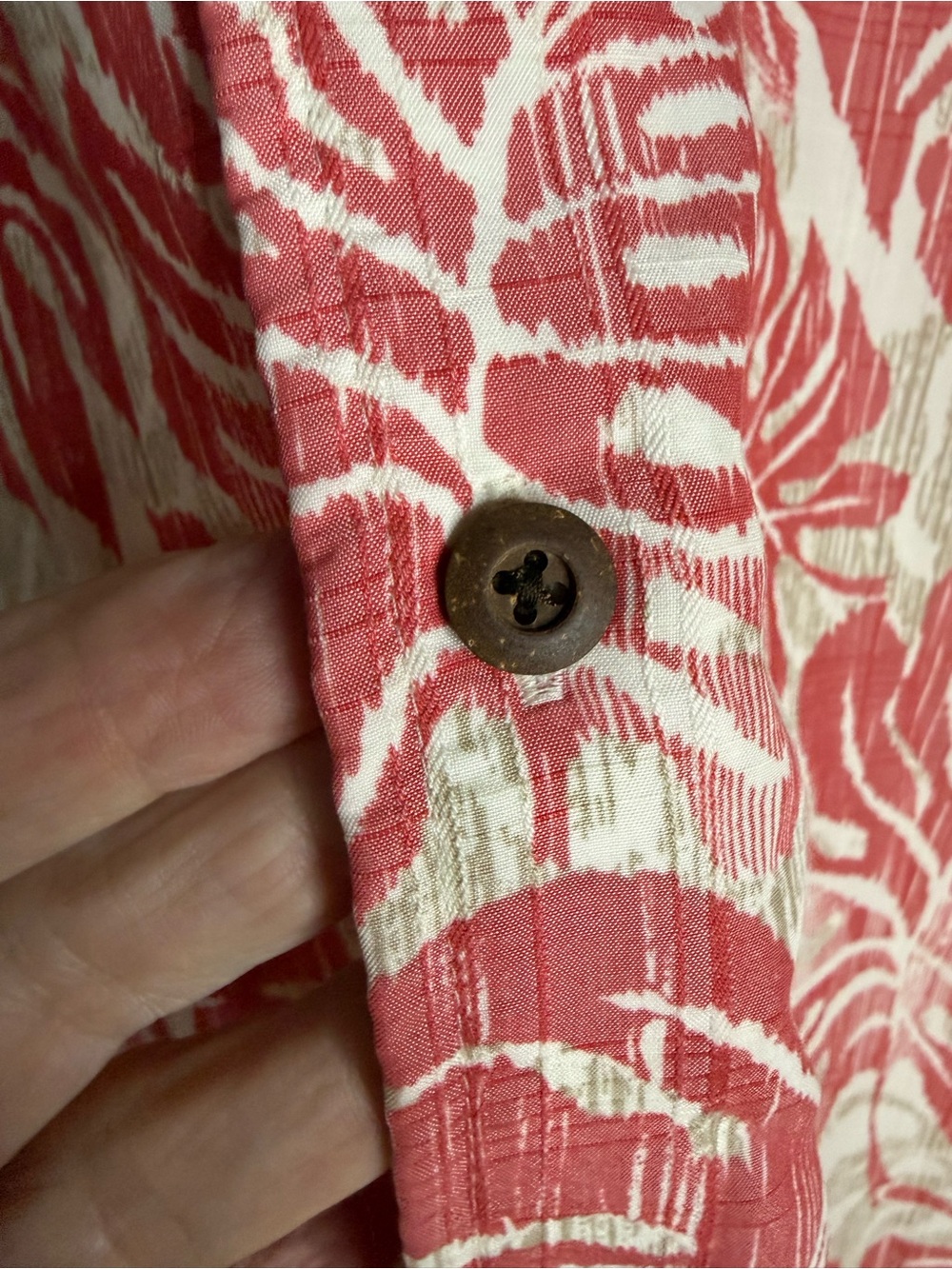 Caribbean Tropical Leaf Print Button Front Camp Shirt Muted Red Men’s Size Large - Picture 5 of 11